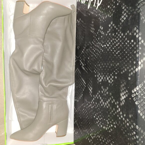 New SAM EDELMAN 7 6.5 Hutton Taupe Grey Leather Over-the-knee OTK Boot - Picture 3 of 5